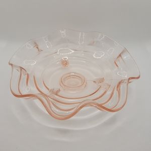 Fenton 100 Pink Round 3 Footed Crimped Bowl Circa. 1927-1939